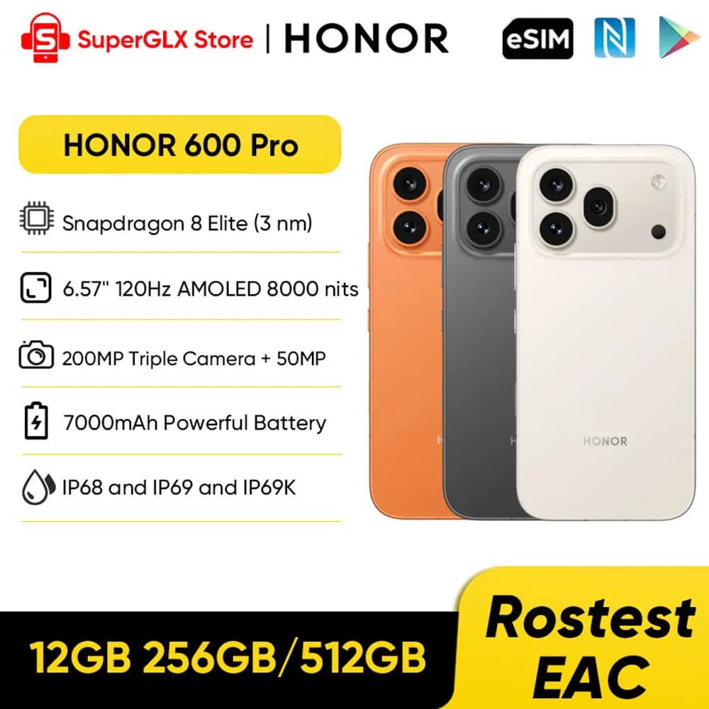 HONOR 600 Pro Rostest EAC 5G Smartphone 6.57"AMOLED Display 200MP Main Cameras Snapdragon 8 Elite 7000mAh 80W SuperCharge NFC