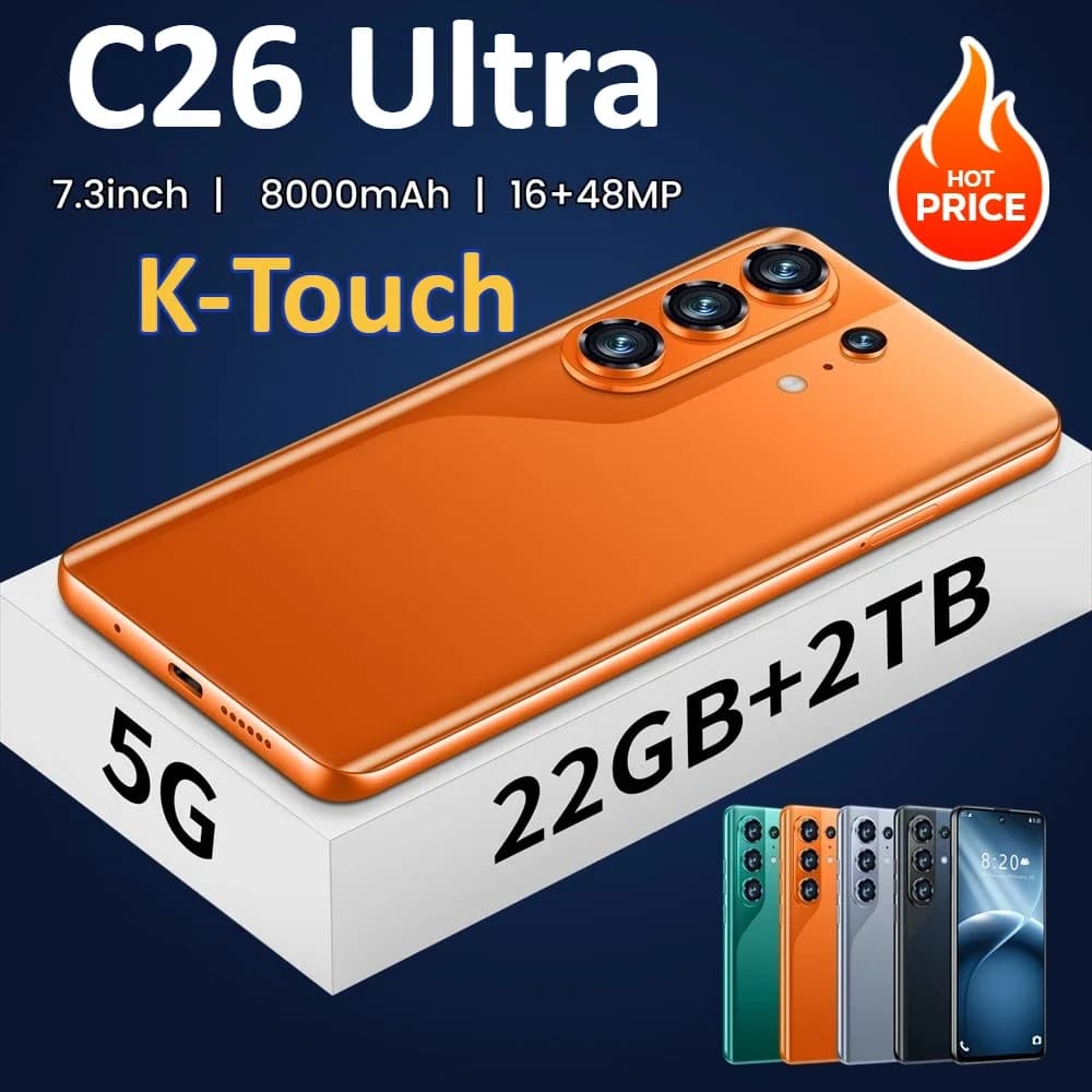 K-Touch Mobile Phones C26 Ultra Android 15 Smartphone 7.3 Inch Cell Phone 8000mAh Face Unlock 5G Dual SIM 16+48MP Camera Global Version Cellphones For Men Women