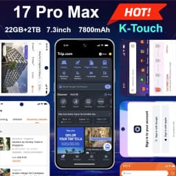 K-Touch 5G Smartphone 17 Pro Max 22G+2TB Cell Phone 7.3inch Full Display Mobile Phones Face Recognition 16+48MP Camera 5G Dual Sim 7800mAh Battery Android 15 Cellphones