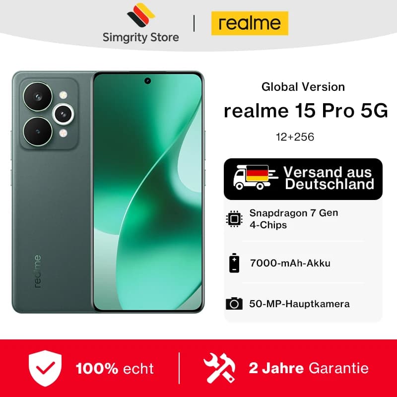 Global Version realme 15 Pro 5G Smartphone 7000mAh Battery Snapdragon 7 Gen 4 Chips 144Hz HyperGlow 4D Curve+ Display