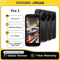 DOOGEE Fire 3 Rugged Phone 8350mAh Battery 5.5'' Display 12GB RAM (3GB+9GB) 64GB ROM Android 16 Smartphone Support Widevine L1