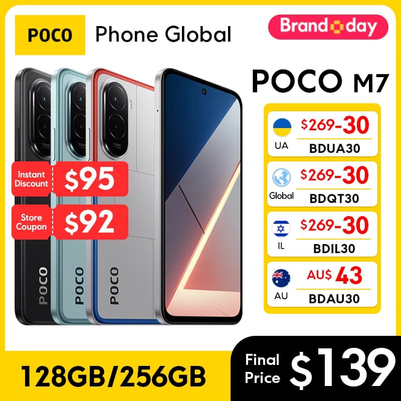 POCO M7 Global Version Snapdragon 685 Smartphone 6.9" 144Hz FHD+ DotDisplay 50MP Camera 7000mAh Battery 33W Fast Charging NFC