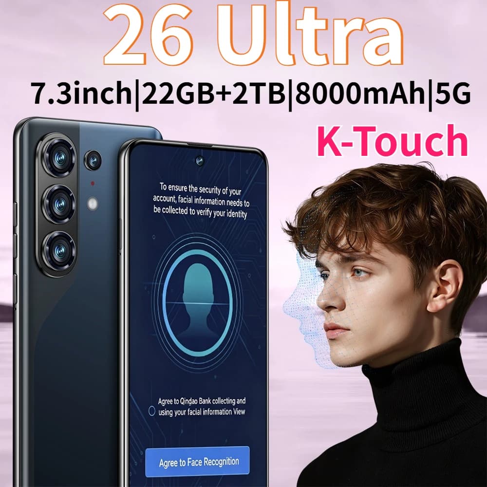 K-Touch 26 Ultra Android 15 Cell Phone 22GB+2TB Smartphone 7.3inch Mobile Phones 5G Dual SIM Card 8000mAh 16MP+48MP Camera Cellphones