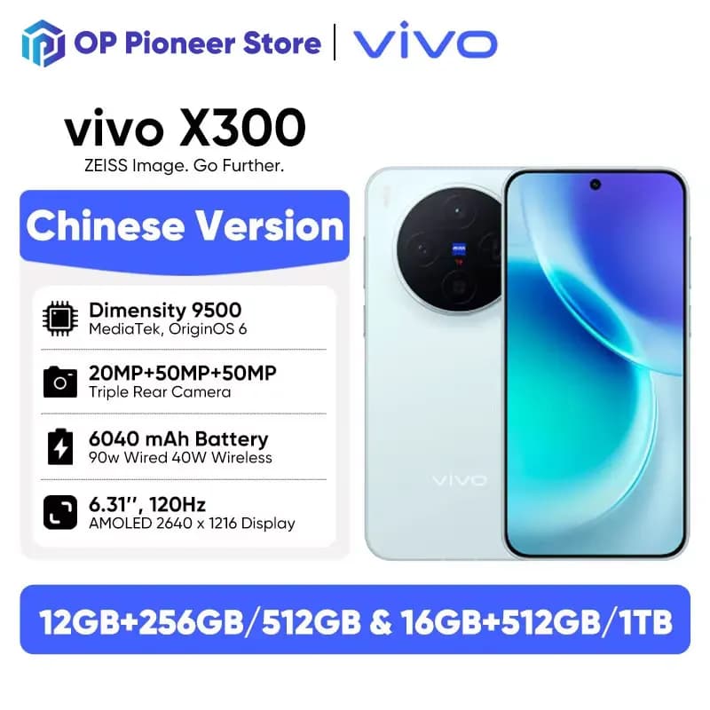 Vivo X300 5G Smartphones MediaTek Dimensity 9500 6.31' 120Hz 200MP OIS 6040mAh 90W SuperCharge Support NFC OTA