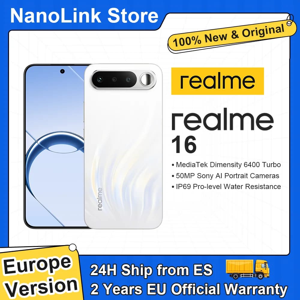 realme 16 5g Smartphone 50MP Camera 6550Mah Titan Battery MediaTek Dimensity 6400 Turbo Chip 6.57' 120Hz AMOLED Display 45W Fast Charge Ip69 2026 New Europe Version Mobile Phone