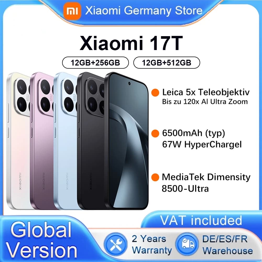 Global Version Xiaomi 17T 6.59" Smartphone 5G 120Hz Display 67w HyperCharge 6500mAh Leica 5x Teleobjektiv Leica Live Moment MediaTek Dimensity 8500-Ultra
