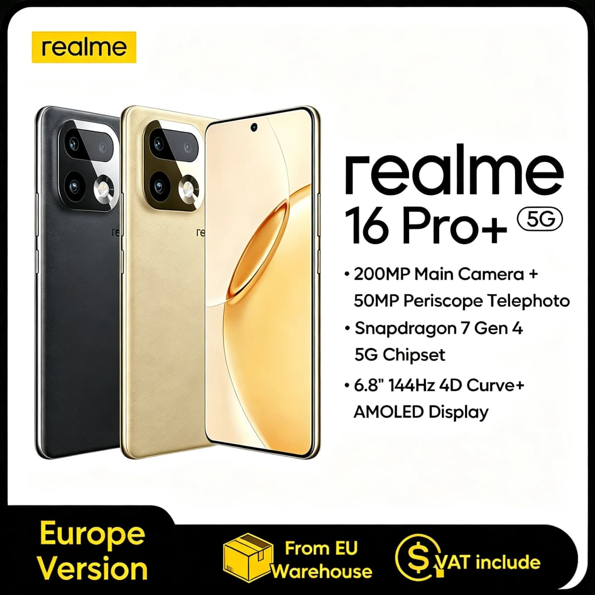 Realme 16 Pro Plus 5g Smartphone 2026 New Snapdragon 7 Gen 4 200Mp Camera 6.8'' 144Hz Amoled Curved Display 7000Mah Battery Nfc ﻿