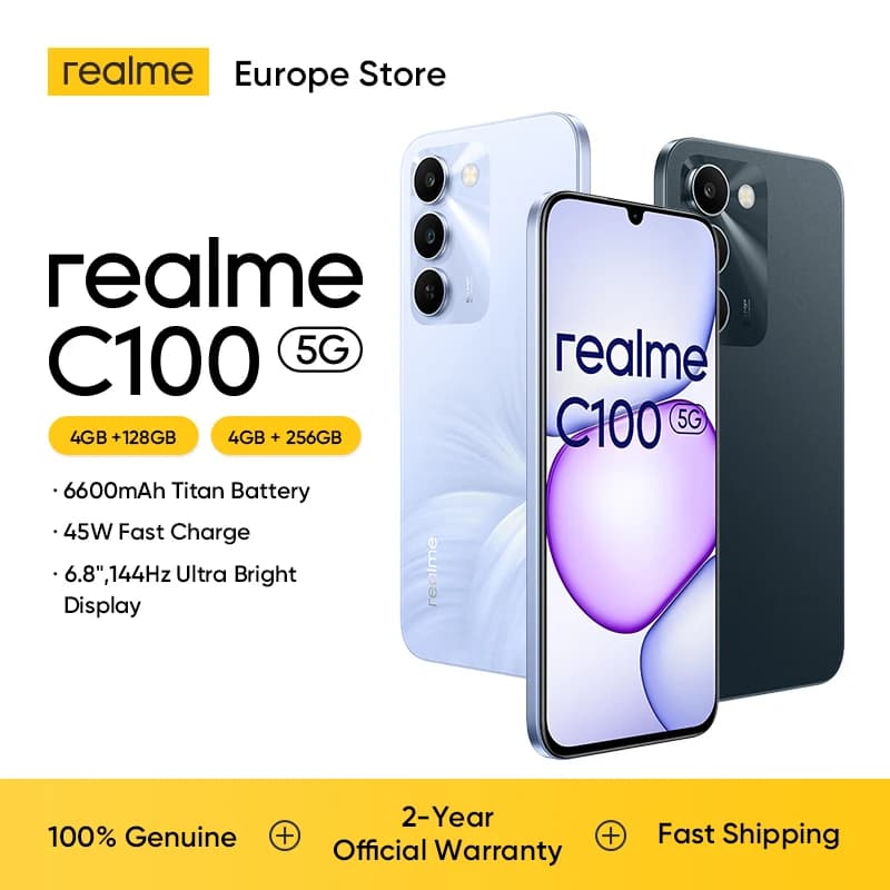 realme C100 5G Smartphone, 6600mAh Titan Battery, (18+6) GB RAM + 256GB, 144Hz Display, Military Resistance, 45W Charging, AI 50MP Camera, Dual SIM Android 16, Blooming Design