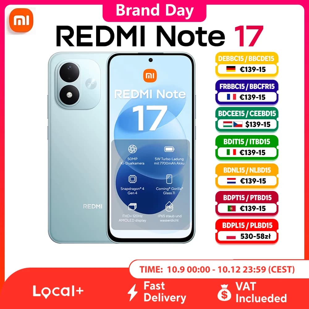 Redmi Note 17 Global Version Dual Sim Smartphone 6.99" Fhd+ 120Hz Amoled Display Corning Gorilla Glass 7I Snapdragon 4 Gen 4 7700Mah Battery 50Mp Main Camera Ip65 Xiaomi Hyperos