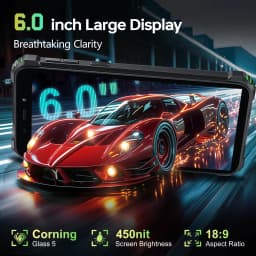 OUKITEL G3 Rugged Smartphone Unlocked -16GB+64GB/1TB TF 6” HD Display IP68/IP69K Rugged Android Phone,6300mAh Large Battery, 13MP Main Camera + 5MP Front Camera, Face ID, Dual SIM, 3.5mm Headphone Jack, Outdoor Industrial Unlocked Mobile Phone