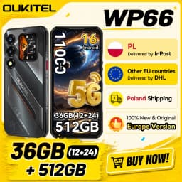 [Shipping From Poland] Oukitel WP66 Ultra-slim Rugged Smartphone, 36GB(12+24) RAM+512GB ROM, Dual Screen with Auxiliary Secondary Display, Dimensity 7000 5G Chipset, 6.6" FHD+ 120Hz Screen, 11000mAh Big Battery, 100MP Main Camera, 33W Fast Charging