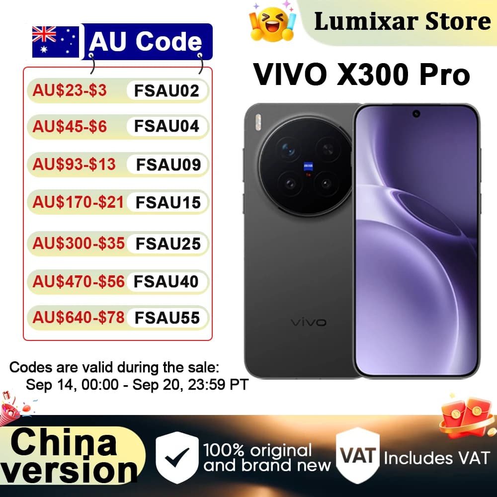 【Ship From AU】Vivo X300 Pro 5G Chinese Version Smartphone Dimensity 9500 6.78” AMOLED 120hz 6510mAh 90W SuperCharge 50MP OIS NFC