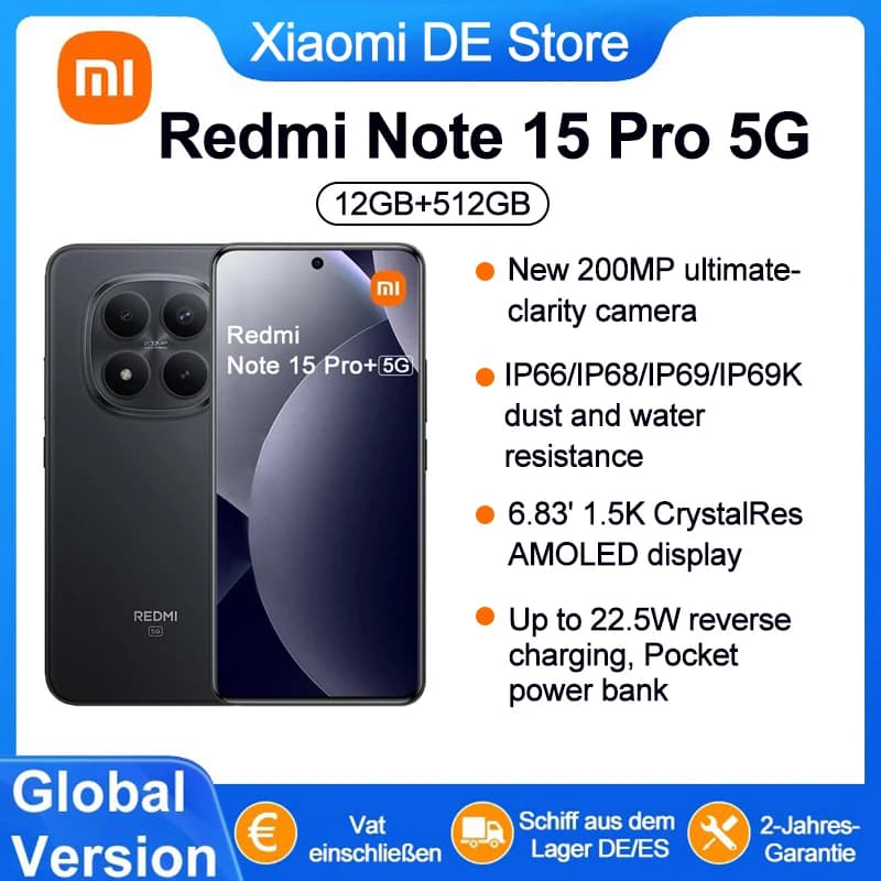 Global Version Redmi Note 15 Pro 5g Massive 6580Mah Battery 6.8' 1.5K Crystalres Amoled Display New 200Mp Ultimate-Clarity Camera Ip66/Ip68/Ip69/Ip69K