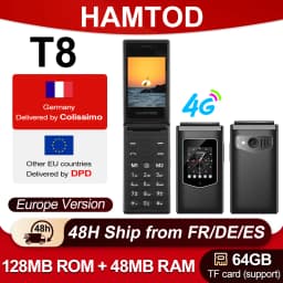 HAMTOD T8 Classic Fashion Clamshell Flip Feature Phone 4G VoLTE Dual HD Screen 2.8" Main IPS Display + 1.77" Outer Screen Big Font Big Icons One Touch SOS Emergency Call 1500mAh Large Battery Easy Simple Operation Unbreakable Basic Mobile Cell Phone For S
