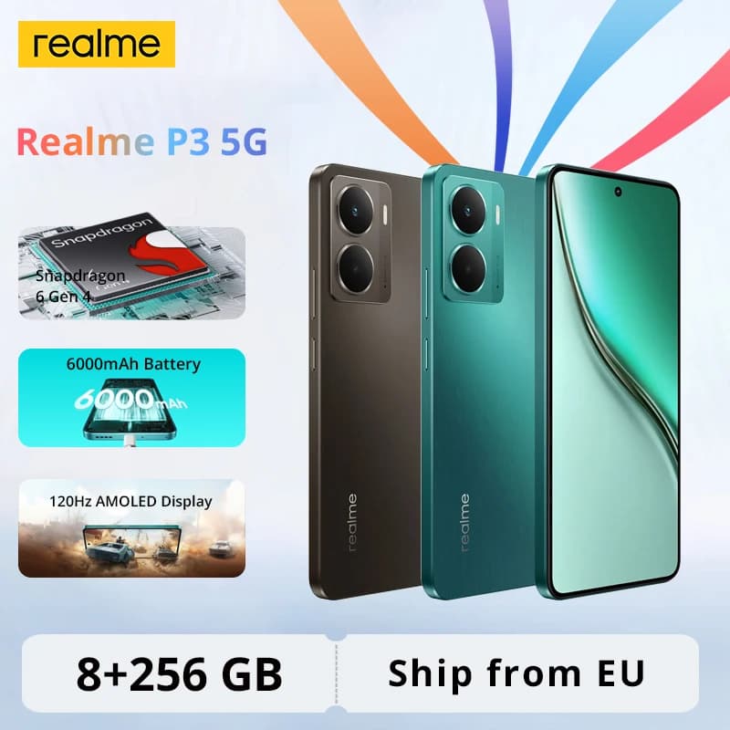 Global Version Realme P3 5g Smartphone Snapdragon 6 Gen 4 6.67'' 120Hz Amoled Display 6000Mah Battery 50Mp Ai Camera Ip69