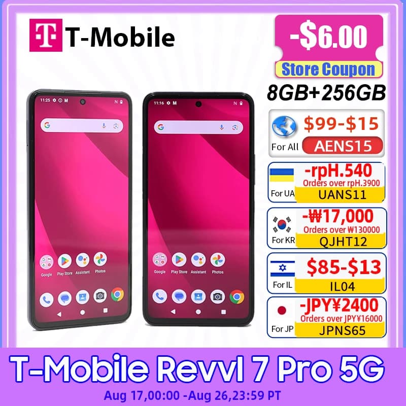 Global Version T-Mobile Revvl 7 Pro 5G 256GB Cellphone Snapdragon 6 Gen 1 NFC 50MP OIS Camera 5000mAh 6.78'' AMOLED Display