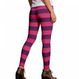 Women Stripe Leggings Purple Pink Contrast Striped High Stretch Skinny Full Length Workout Yoga Pants Halloween Cosplay Bottoms