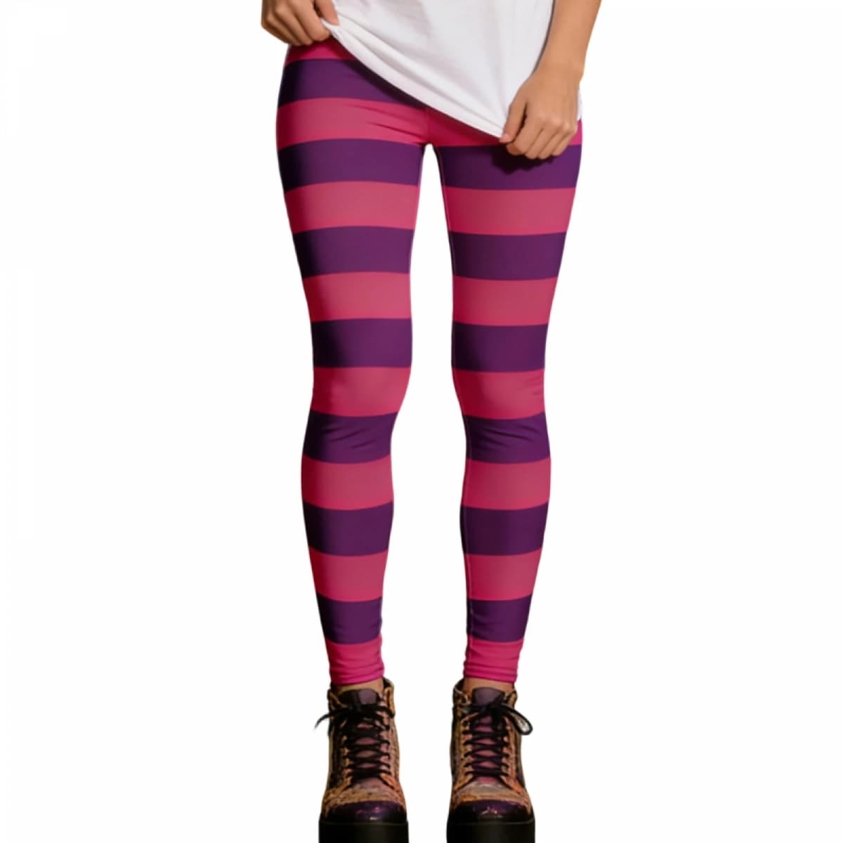 Women Stripe Leggings Purple Pink Contrast Striped High Stretch Skinny Full Length Workout Yoga Pants Halloween Cosplay Bottoms