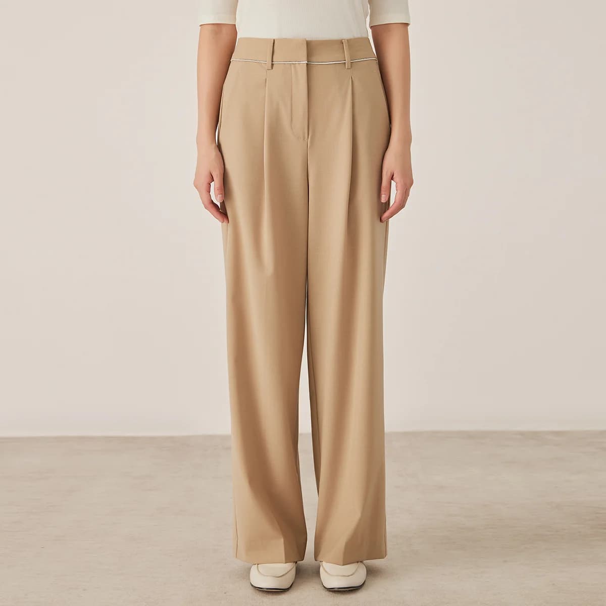 KL9523338 High-Waisted Wide Leg Wool Blend Pants for Women Pleated Front Fall Fashion Women's Clothing