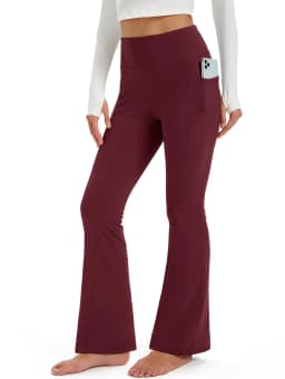 TACVASEN Fleece Lined Water Resistant Leggings Slim Flare Pants Womens High Waist Winter Warm Casual Yoga Pants with Pockets