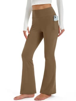 TACVASEN Fleece Lined Water Resistant Leggings Slim Flare Pants Womens High Waist Winter Warm Casual Yoga Pants with Pockets