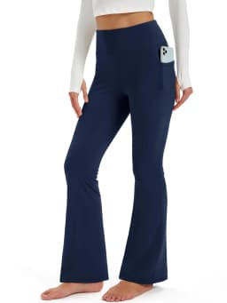 TACVASEN Fleece Lined Water Resistant Leggings Slim Flare Pants Womens High Waist Winter Warm Casual Yoga Pants with Pockets