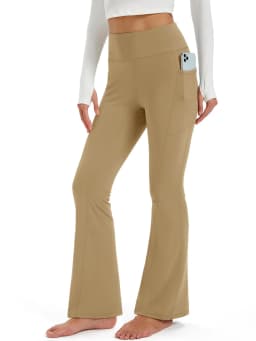 TACVASEN Fleece Lined Water Resistant Leggings Slim Flare Pants Womens High Waist Winter Warm Casual Yoga Pants with Pockets