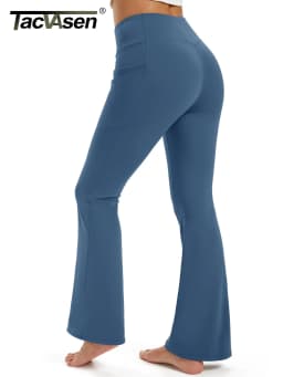 TACVASEN Fleece Lined Water Resistant Leggings Slim Flare Pants Womens High Waist Winter Warm Casual Yoga Pants with Pockets