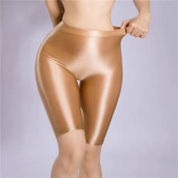 Sexy Women Oil Glossy Shiny High Waist Shorts Sheer See Through Candy Color Elastic Casual Yoga Shorts Shaping Tight Plus Size