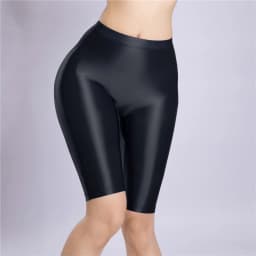 Sexy Women Oil Glossy Shiny High Waist Shorts Sheer See Through Candy Color Elastic Casual Yoga Shorts Shaping Tight Plus Size