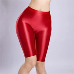 Sexy Women Oil Glossy Shiny High Waist Shorts Sheer See Through Candy Color Elastic Casual Yoga Shorts Shaping Tight Plus Size