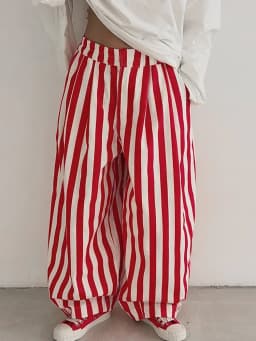 Casual Striped Balloon Pants Women Linen Elastic Waist Wide Leg Loose Fit Long Trousers 2026 Summer Lady Daily Street Wears New