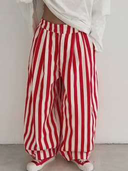 Casual Striped Balloon Pants Women Linen Elastic Waist Wide Leg Loose Fit Long Trousers 2026 Summer Lady Daily Street Wears New
