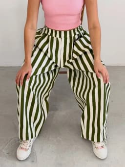 Casual Striped Balloon Pants Women Linen Elastic Waist Wide Leg Loose Fit Long Trousers 2026 Summer Lady Daily Street Wears New