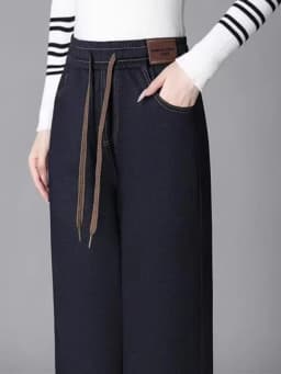 High Waist Thickened Casual Wide Leg Pants Women's Fashion Spring Autumn Denim Style Elastic Slimming Trousers Versatile