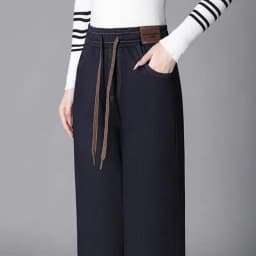 High Waist Thickened Casual Wide Leg Pants Women's Fashion Spring Autumn Denim Style Elastic Slimming Trousers Versatile
