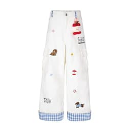 Y2K Puppy Jeans High Waist Checkered Patchwork Work Pants American Retro Loose Fit Straight Leg Wide Leg