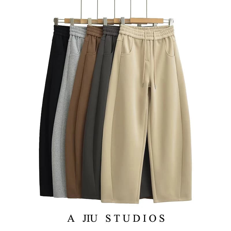 Street Sle High Waist Wide Leg Sport Pants Women's Casual Loose Straight Leg Trousers Coffee Color Trendy Spring Autumn