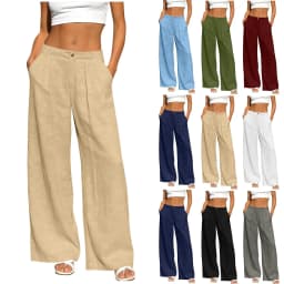 Women's Linen Pants Women Summer Office Lady Elegant Comfort Linen Wide Leg Trousers Suit Wear Palazzo Pants For Women штаны