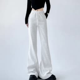Streetwear Women Drawstring Flare Pants Casual Matching Sportswear New In Lady Leggings & Wide Leg Pants Boot Cut Long Trousers