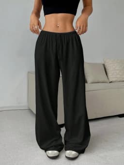 New Women's Fashion Comfortable Solid Color Pants Loose Wide Leg Sporty Casual Elastic Waist Pants