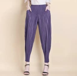 Miyake Fashion Classic Versatile Carrot Pants Loose High Elasticity Folded Small Legged Haren Pants for Women