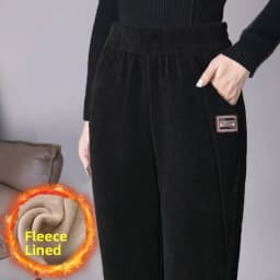 High Waist Thickened Fleece Women's Pants Autumn Winter Casual Loose Mom Pants Harlan Style Pocket Detail Elastic Waist
