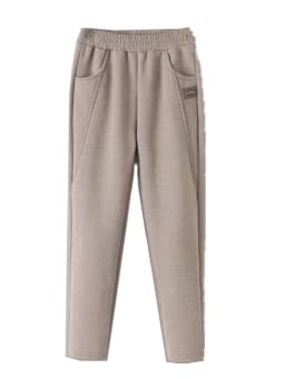 High Waist Thickened Fleece Women's Pants Autumn Winter Casual Loose Mom Pants Harlan Style Pocket Detail Elastic Waist