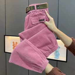 Fashion Korean Autumn Winter Corduroy Tight leg Harem Pants Women 2026 New Elastic High Waist Loose Casual Female Trousers
