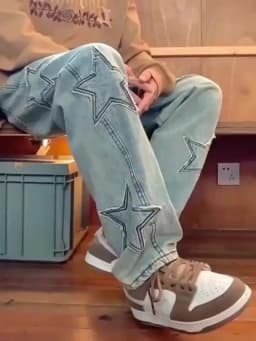 Y2K Vintage Women Jeans Streetwear Oversize Star Aesthetic Straight Trousers Wide Leg Grunge Denim Pant Men Clothes Korean Pants
