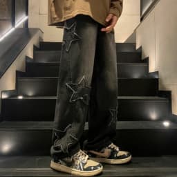 Y2K Vintage Women Jeans Streetwear Oversize Star Aesthetic Straight Trousers Wide Leg Grunge Denim Pant Men Clothes Korean Pants
