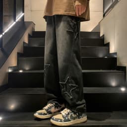 Y2K Vintage Women Jeans Streetwear Oversize Star Aesthetic Straight Trousers Wide Leg Grunge Denim Pant Men Clothes Korean Pants