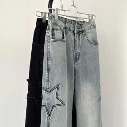 Y2K Vintage Women Jeans Streetwear Oversize Star Aesthetic Straight Trousers Wide Leg Grunge Denim Pant Men Clothes Korean Pants