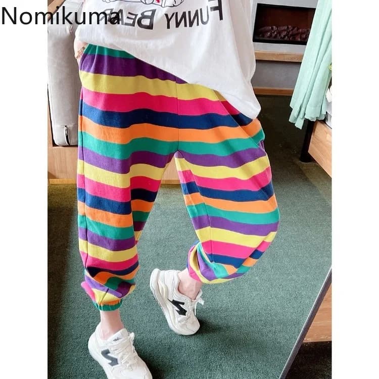 Streetwear Women Pants Fashion Striped Y2k Harem Pants High Waist Casual Pantalon Femme 2025 New Bottoms Korean Trousers 27v158